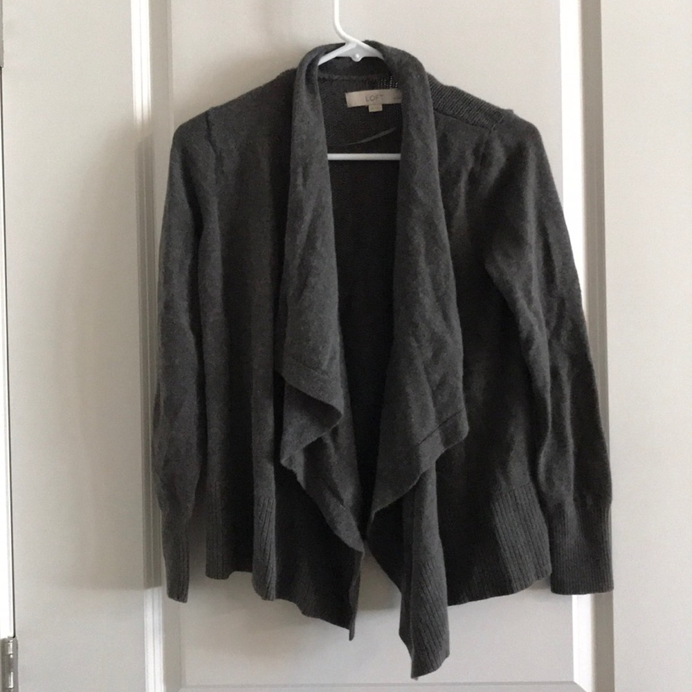 Loft knit ruffle front sweater